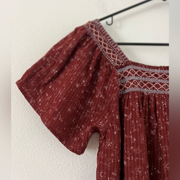 Madewell Embroidered Square Neckline Dot Vine Burgundy Floral Peasant Top XS - Picture 6 of 15